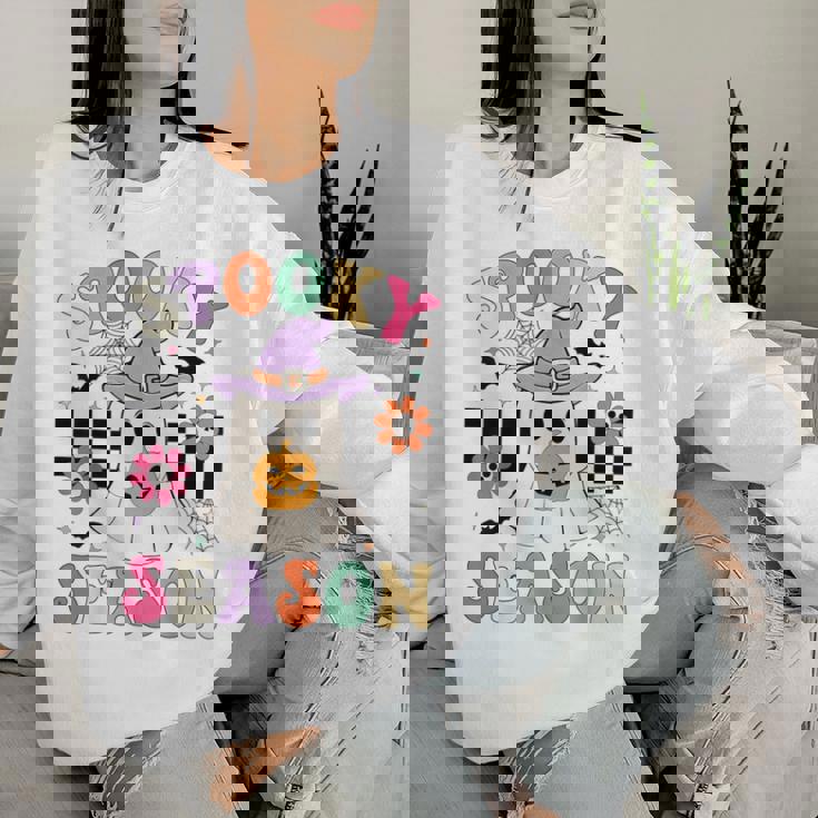 Groovypookyeason レトロ ゴースト 持株 パンプキン ハロウィン レディーススウェットシャツ 彼女への贈り物