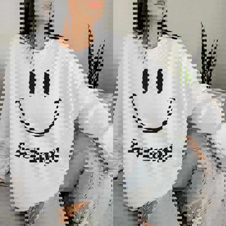 Be Happy Groovy スマイルフェイス かわいい ハッピーピース スマイルフェイス レディーススウェットシャツ 彼女への贈り物