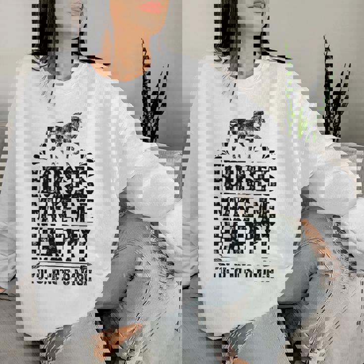 Horses Make Me Happy 楽しい馬愛好家 農家乗馬 レディーススウェットシャツ 彼女への贈り物