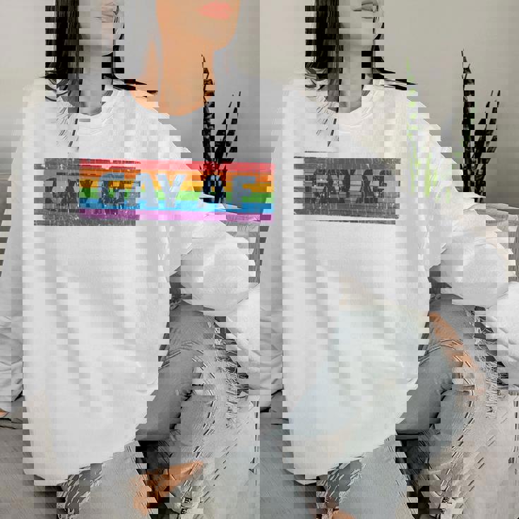 Lgbtq Gay Af Pride Lgbt Ally Rainbow Flag Retrointage レディーススウェットシャツ 彼女への贈り物