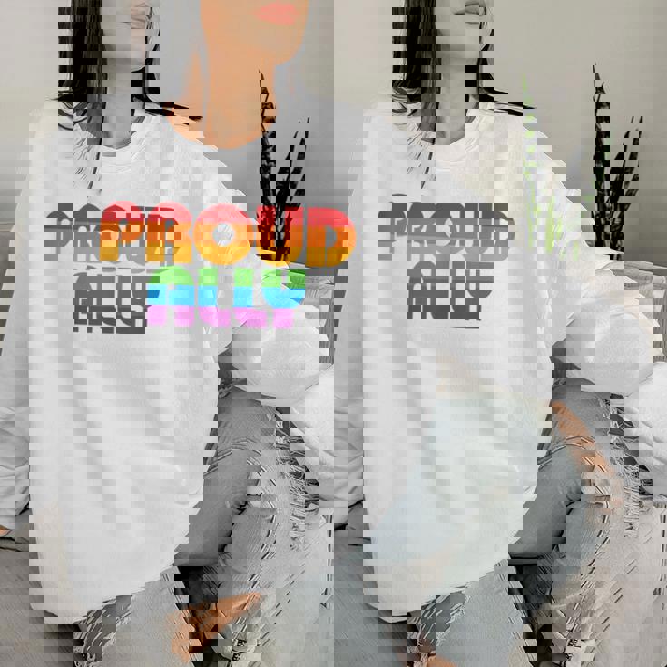 Lgbtq Proud Ally Lesbian Gay Pride Lgbt Ally Rainbowintage レディーススウェットシャツ 彼女への贈り物