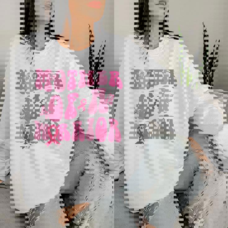 Mother Of A Warrior 乳がん啓発 ピンクリボン 長袖tシャツ レディーススウェットシャツ 彼女への贈り物