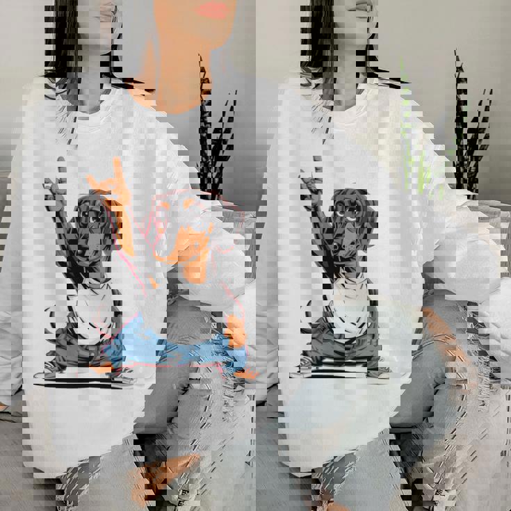Teckel ロックミュージック 男性 子供 女性 ソーセージ 犬 ダックスフンド 長袖tシャツ レディーススウェットシャツ 彼女への贈り物