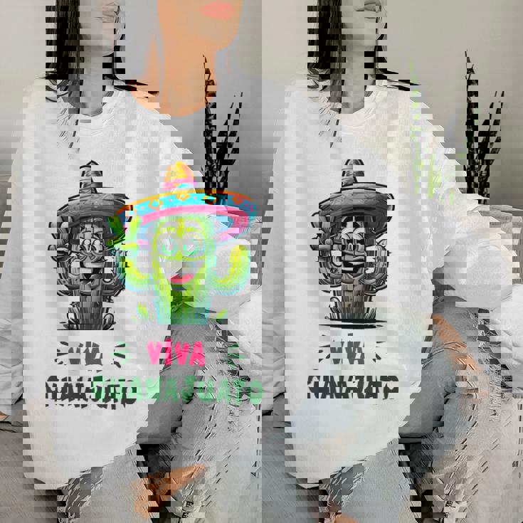 Viva Guanajuato Mexico Cactus ビバ・グアナファト・メキシコ サボテン・ソンブレロ レディーススウェットシャツ 彼女への贈り物