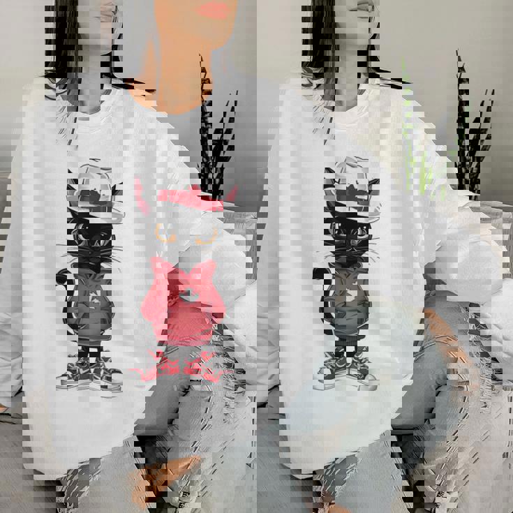 カナダデー 面白い クール 黒猫 カナダ国旗 キッズ 女の子 男の子 レディーススウェットシャツ 彼女への贈り物