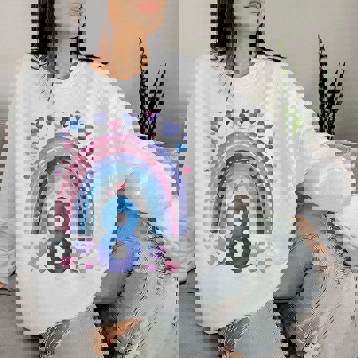 キッズ 誕生日 8 女の子 レインボー 水彩 8歳 レディーススウェットシャツ 彼女への贈り物