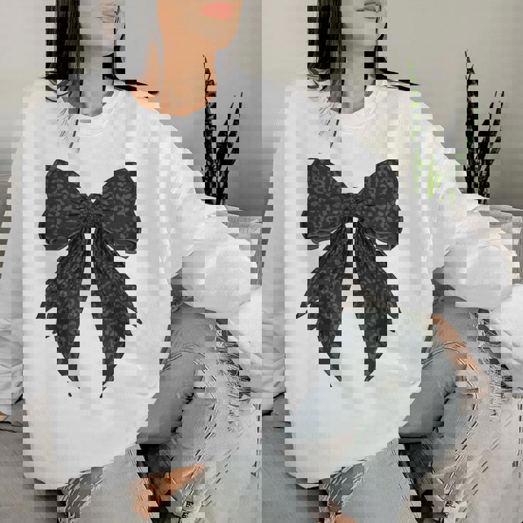 コケット リボン ブラック グレー チーター ヒョウ柄 女の子 ママ レディーススウェットシャツ 彼女への贈り物