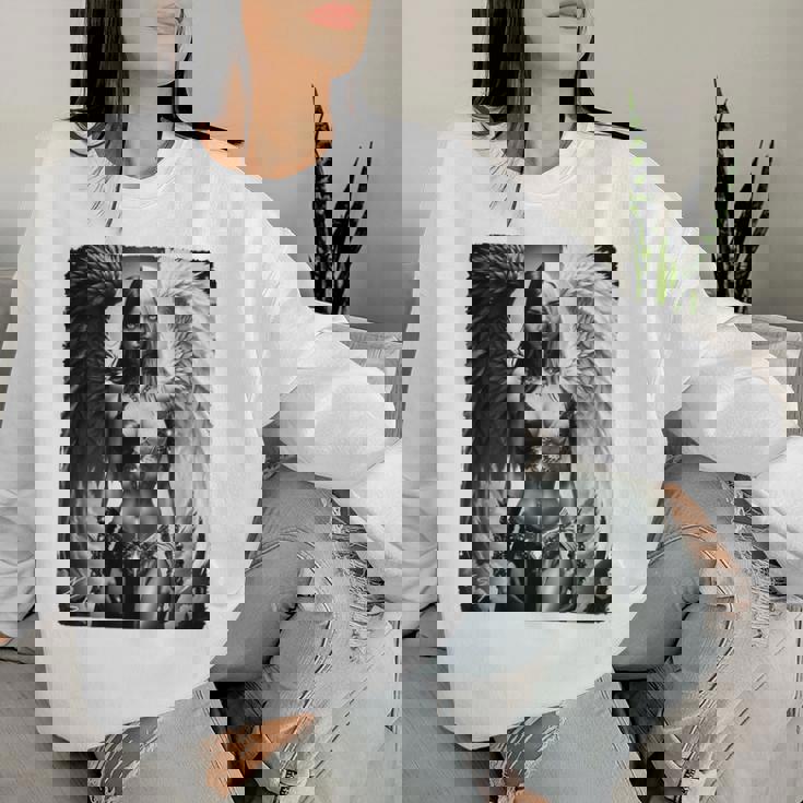 ピンナップガールtシャツ セクシーな天使の悪魔の女の子 B&W バックプリント レディーススウェットシャツ 彼女への贈り物