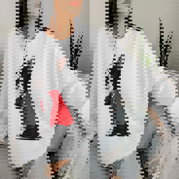 ボストンテリア I Love Mom タトゥーシャツ 面白いボストンテリア レディーススウェットシャツ 彼女への贈り物