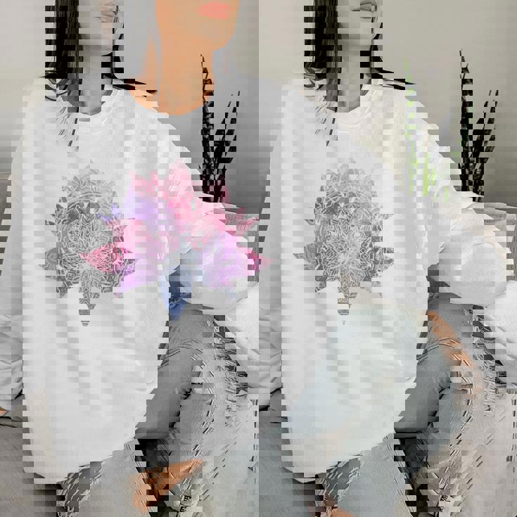 ヨガ 瞑想 カラフル ボーホー ロータス 曼荼羅 蓮の花 レディーススウェットシャツ 彼女への贈り物