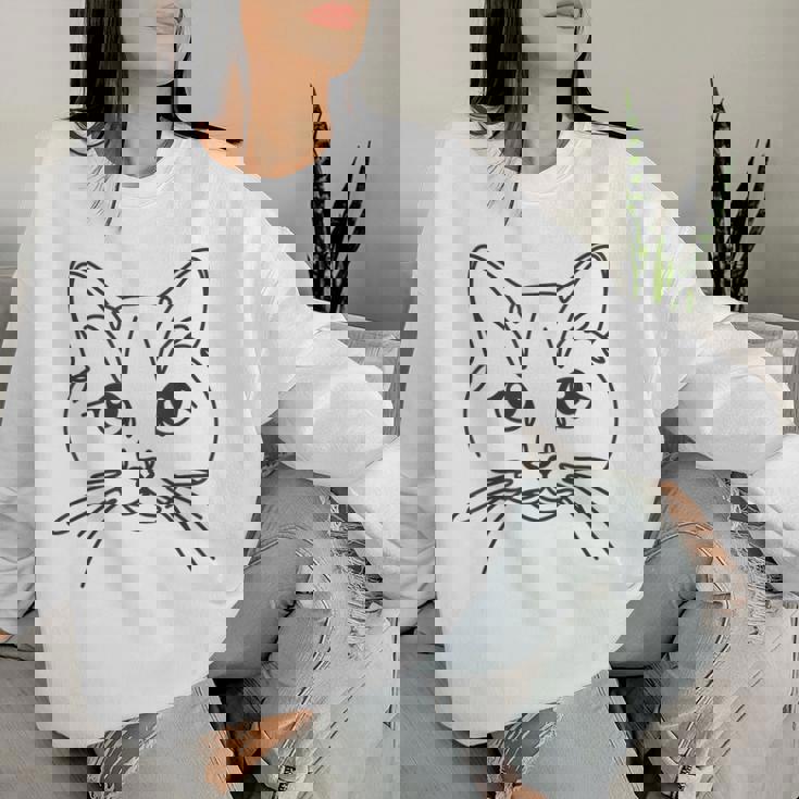 ラインアートお父さんお母さん猫-マンクス猫 レディーススウェットシャツ 彼女への贈り物