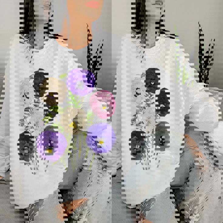 ヴィンテージ パンジー 花 ガーデニング パンジー 恋人 レディーススウェットシャツ 彼女への贈り物