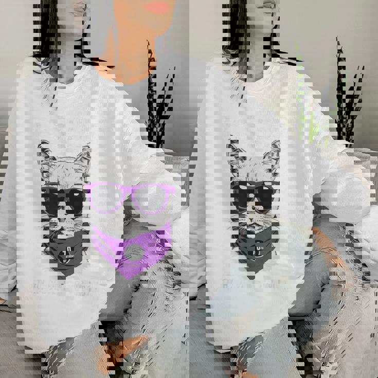 古希祝い ねこ サングラス 父 男性 女性 母 猫好き 古希 お祝い 70歳 おもしろ おもろい かっこいい レディーススウェットシャツ 彼女への贈り物