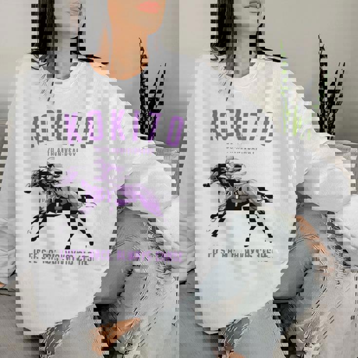 古希祝い 競馬好き うま 馬好き 父 母 男性 女性 70歳お祝い Life's Race Always Chase 長袖tシャツ レディーススウェットシャツ 彼女への贈り物