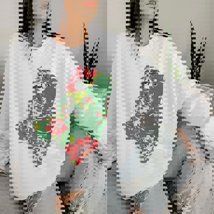 台湾花布柄 くまちゃん 熊 緑 みどり グリーン 客家花布 台湾花布 台湾雑貨 台湾 台湾風 かわいい お洒落 レディーススウェットシャツ 彼女への贈り物