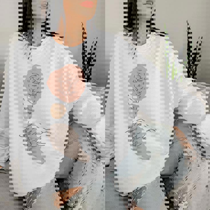 抽象的でミニマリストなラインアート、花柄。 レディーススウェットシャツ 彼女への贈り物