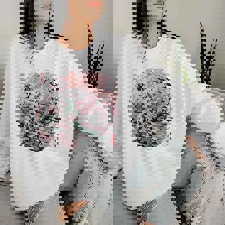 日本 浮世絵 京都 祇園甲部 五花街 桜 舞妓 着物 バックプリント レディーススウェットシャツ 彼女への贈り物