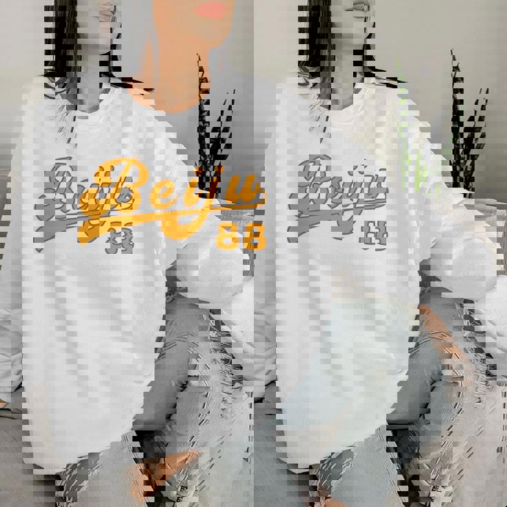 米寿祝い 野球 野球好き 野球ユニフォーム風 Beiju 文字 父 母 男性 女性 88歳 誕生日 前後プリント 長袖tシャツ レディーススウェットシャツ 彼女への贈り物