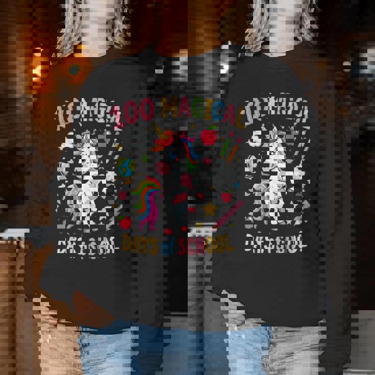 100Th Day Ofchool Unicorn 100 魔法の日々 先生 女の子 レディーススウェットシャツ 面白い贈り物