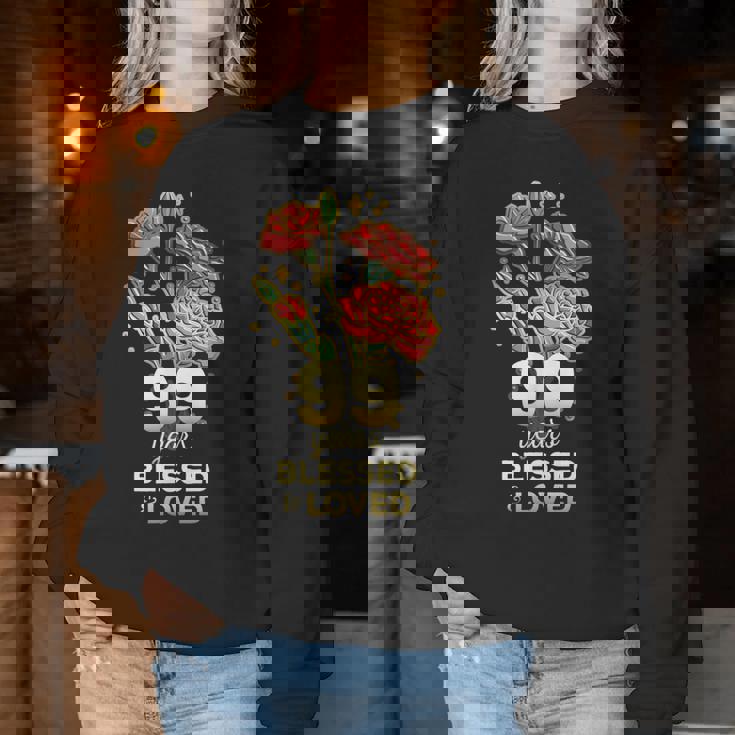 99歳祝福され愛された花 99歳の誕生日お母さんおばあちゃん レディーススウェットシャツ 面白い贈り物