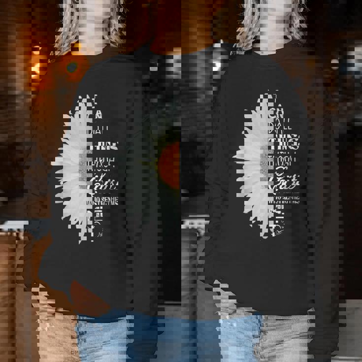 Christian Inspirational Christ Whotrengthens Me レディーススウェットシャツ 面白い贈り物