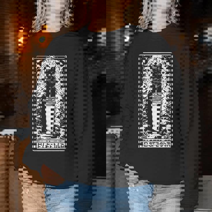 The Coffee Lover Cat ビンテージ ゴシック タロットカード レディーススウェットシャツ 面白い贈り物