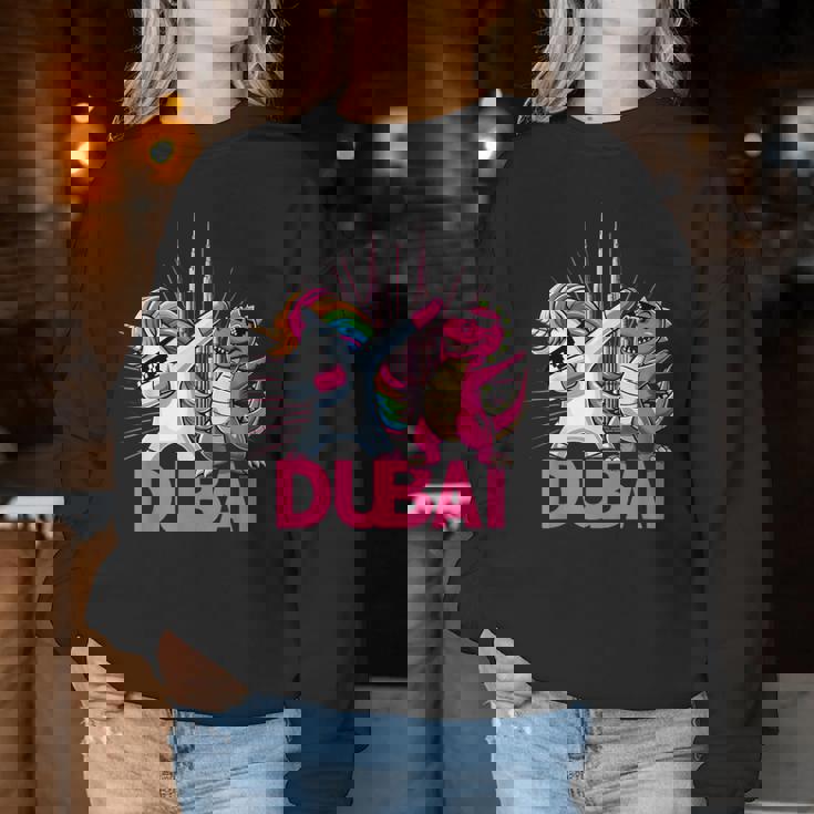 Dabbing ユニコーン 恐竜 男性 女性 男の子 女の子 キッズ ドバイ レディーススウェットシャツ 面白い贈り物