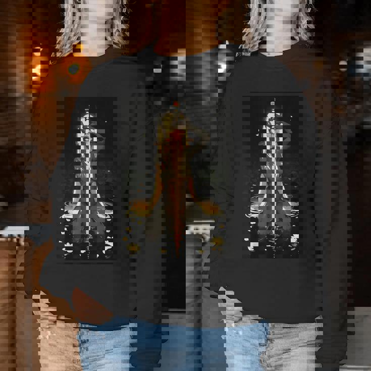 Demon Anime Girl Horns Katana レディーススウェットシャツ 面白い贈り物