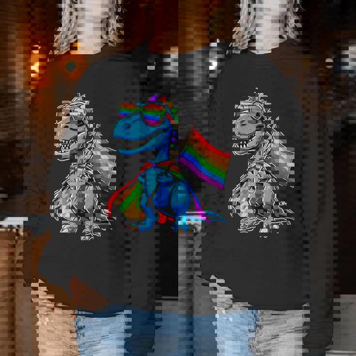 Dinosaur Gay Pride Lgbt Rainbow Flag Women Sweatshirt Unique Gifts