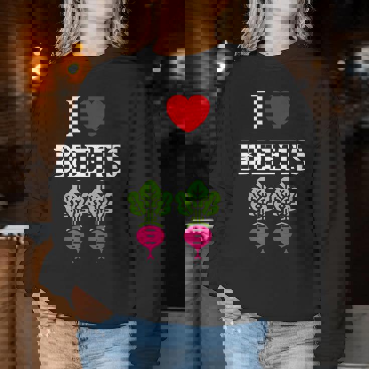 Food Humor Beetrootimpleegetable I Love Beets レディーススウェットシャツ 面白い贈り物