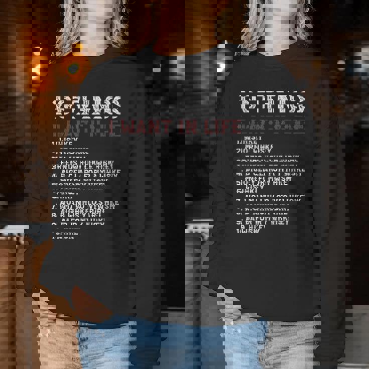 10 Things I Want In My Life ウイスキー Loves Whiskey レディーススウェットシャツ 面白い贈り物