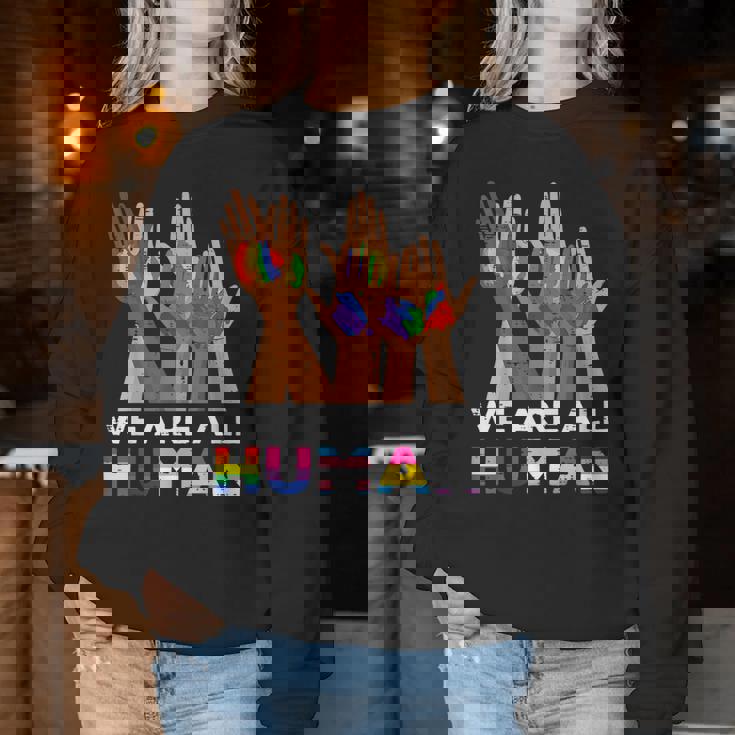 Gay Pride Month We Are All Human Hands Lgbtq Ally Rainbow Women Sweatshirt Unique Gifts Gay Pride Month We Are All Human Hands Lgbtq Ally Rainbow Women Sweatshirt Unique Gifts