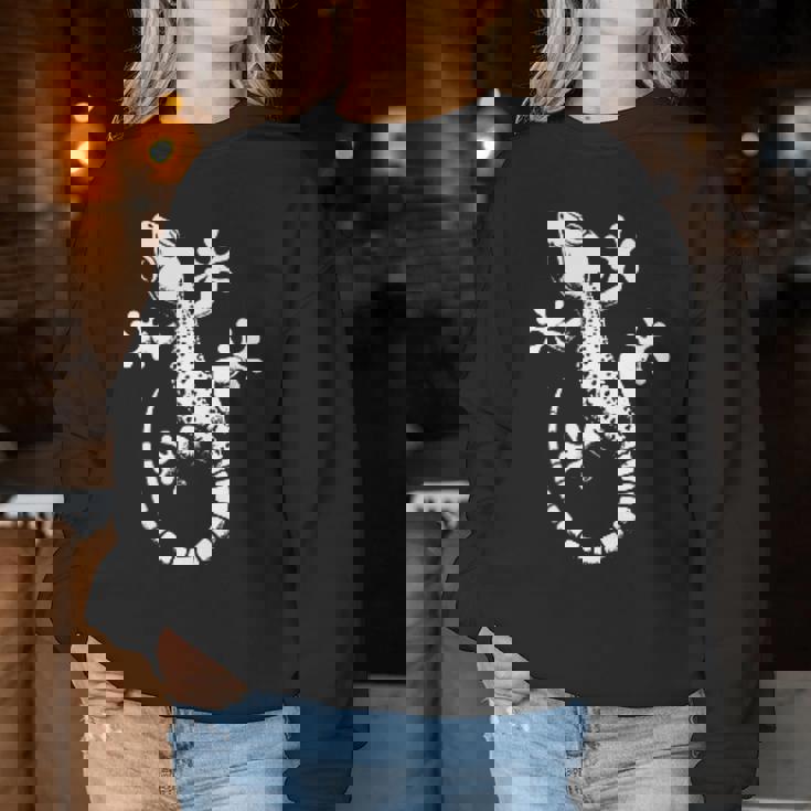 Gecko Dad Mom Lover モノクロ ヤモリ レディーススウェットシャツ 面白い贈り物