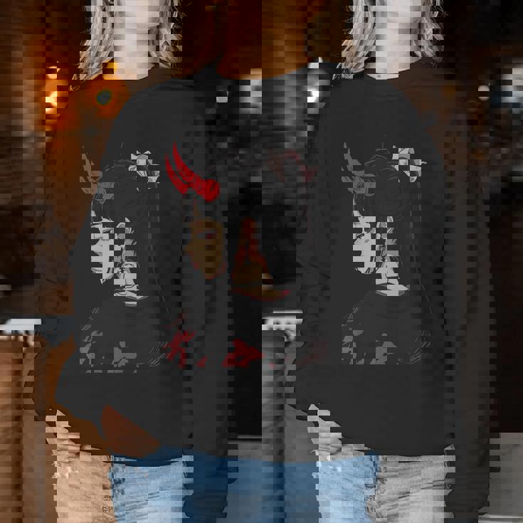 Girl With Red Horns 日本アートスタイル 面白いグラフィックtシャツ レディーススウェットシャツ 面白い贈り物