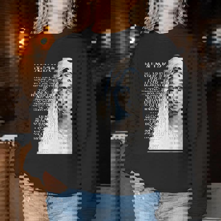 Hail Mary Blessed Mother ロザリオの祈り レディーススウェットシャツ 面白い贈り物