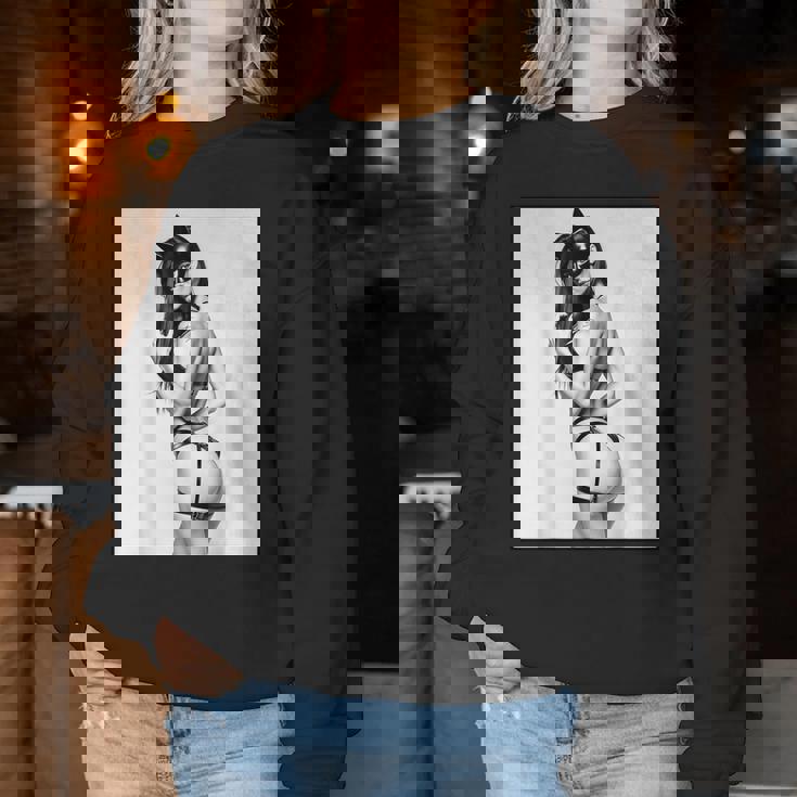 Hot Girl On 男性用 セクシー バッド キティ ピンナップガール B&W レディーススウェットシャツ 面白い贈り物