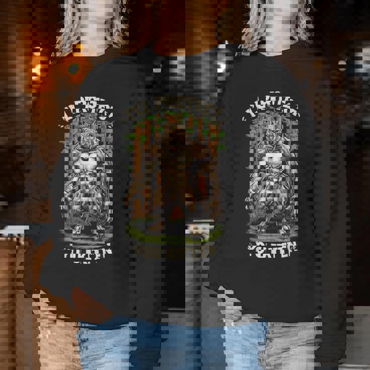 I'll Protect You Kitten Wolf Meme Joke 皮肉な女性 男性 レディーススウェットシャツ 面白い贈り物