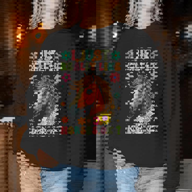 Just Really Like Horses グルーヴィーな乗馬 乗馬 レディーススウェットシャツ 面白い贈り物