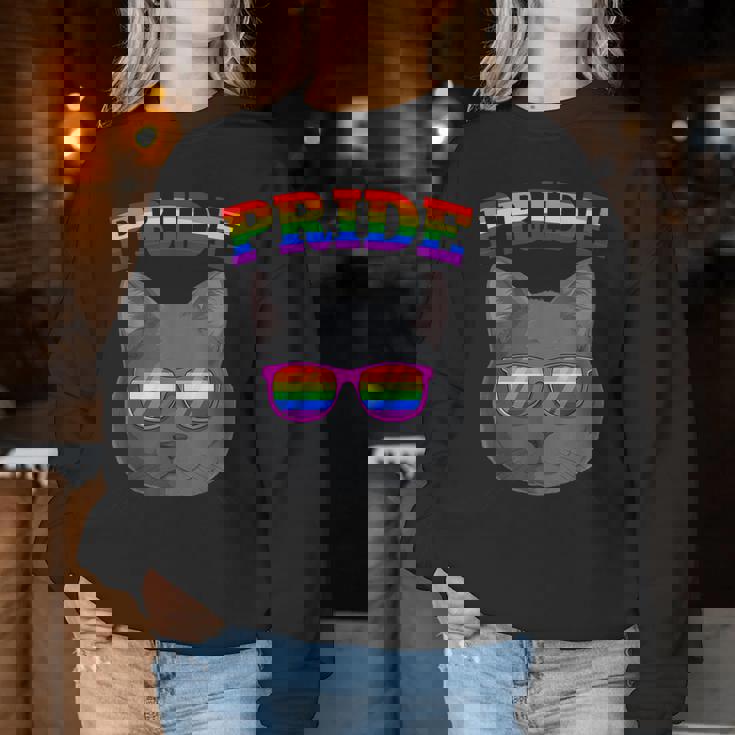 Lgbt Britishhorthair Cat Gay Pride Rainbow Lgbtq Kitty レディーススウェットシャツ 面白い贈り物