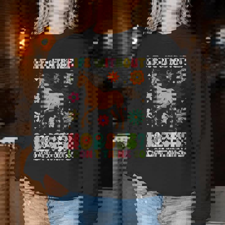 Life Without Horses グルーヴィーな乗馬 乗馬 レディーススウェットシャツ 面白い贈り物