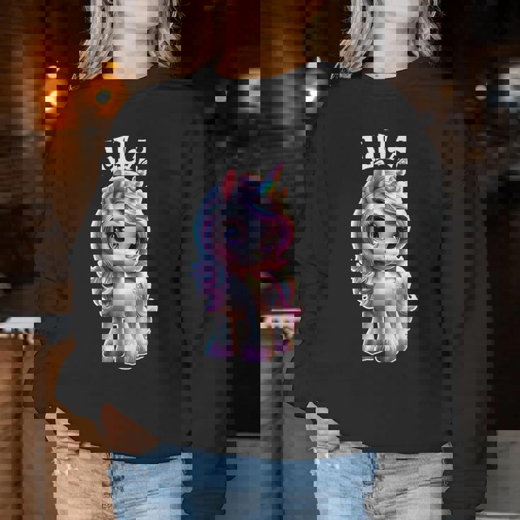 Lila かわいいユニコーンデザイン 女の子用 名前 Lila レディーススウェットシャツ 面白い贈り物