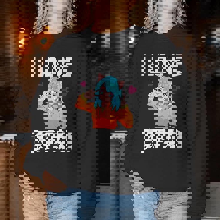 I Love Japan Kawaii Anime Girl Neko Cat Girl Otaku Weeb レディーススウェットシャツ 面白い贈り物