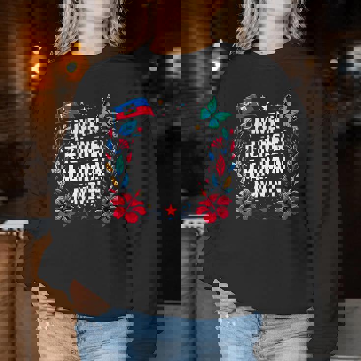 Mwen Renmen Manman Mwen ハイチ国旗 I Love My Mother レディーススウェットシャツ 面白い贈り物