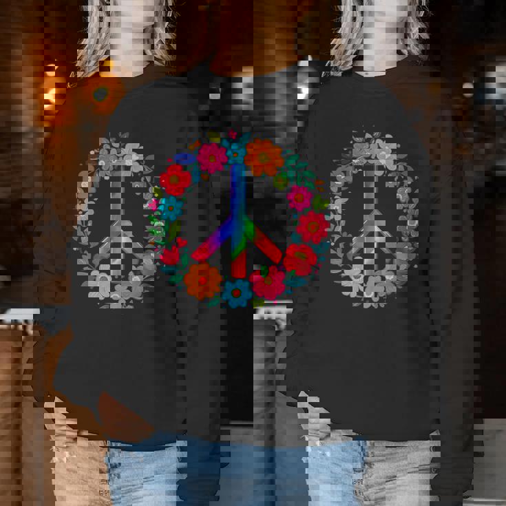 Peace Love Flower Power レトロ ヒッピー コスチューム タイダイ 60年代 70年代 レディーススウェットシャツ 面白い贈り物