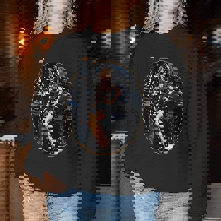 Pinup Girl Warbird 軍用航空機 航空機 レディーススウェットシャツ 面白い贈り物