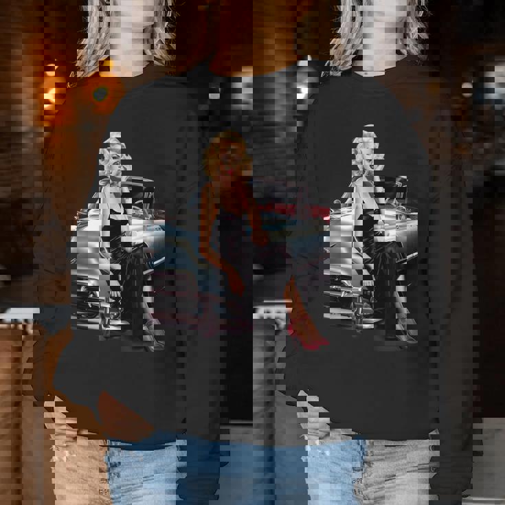 Pinup Girl ビンテージクラシックカー ホットロッド ロカビリー レディーススウェットシャツ 面白い贈り物