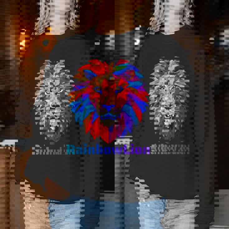 Rainbow Lion レインボー ライオン かっこいい おしゃれ レディーススウェットシャツ 面白い贈り物