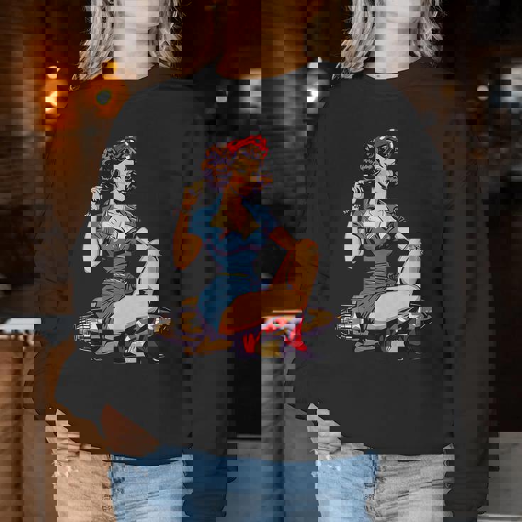 Retro Patriotic Pin-Upintage Usa Flag American Beauty Girl レディーススウェットシャツ 面白い贈り物