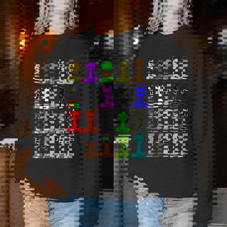 Sprunki All Here With Names For Boys And Girls Birthday レディーススウェットシャツ 面白い贈り物