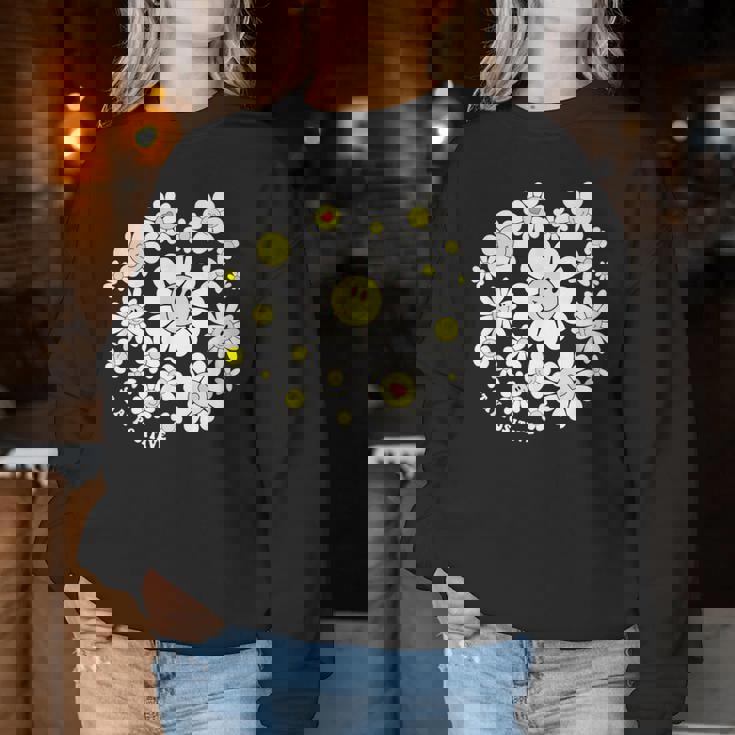 Stay Positive キュート スマイルフェイス 花 ハッピーフェイス 花 女の子 レディーススウェットシャツ 面白い贈り物